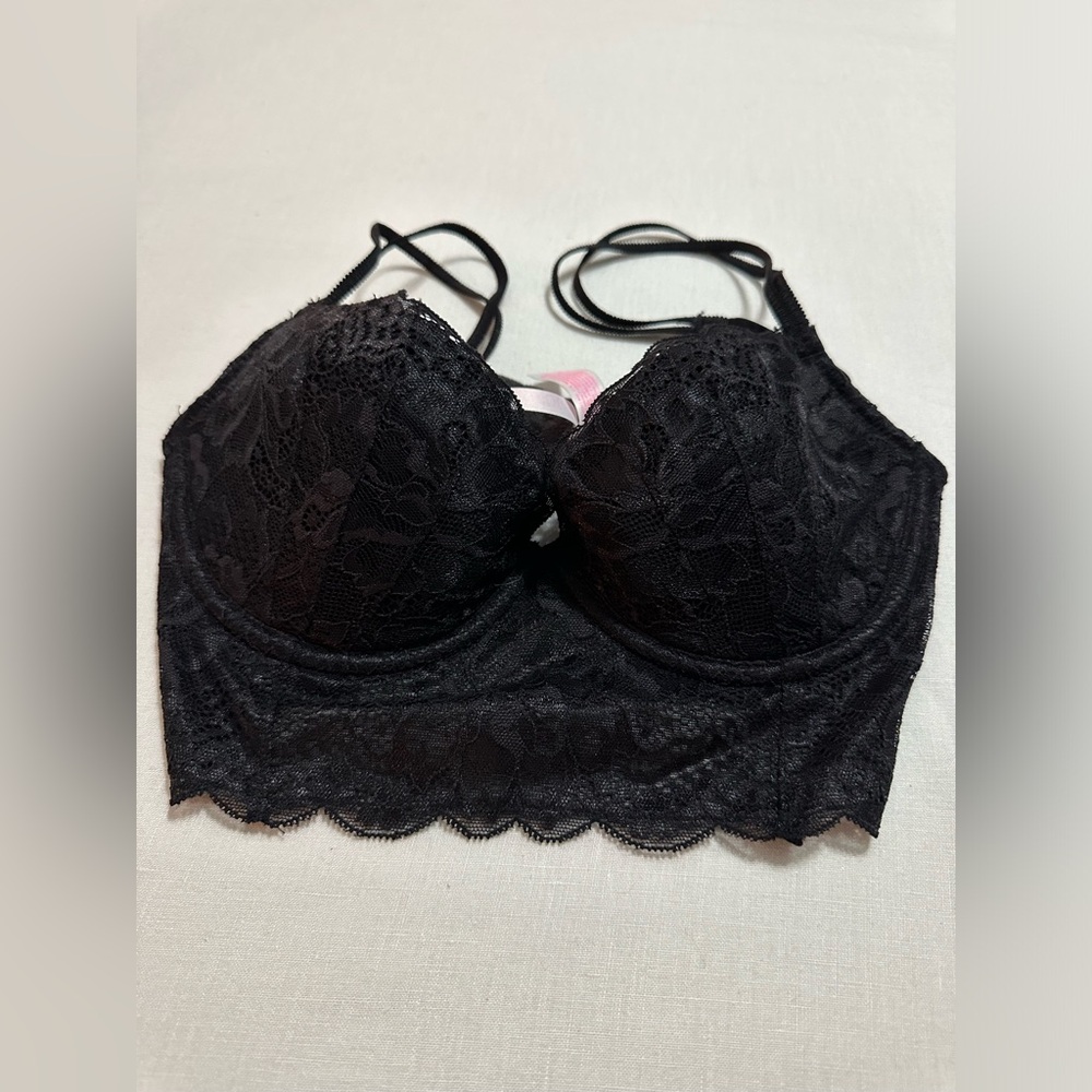 NWOT-VS Pink black lace bustier-32C